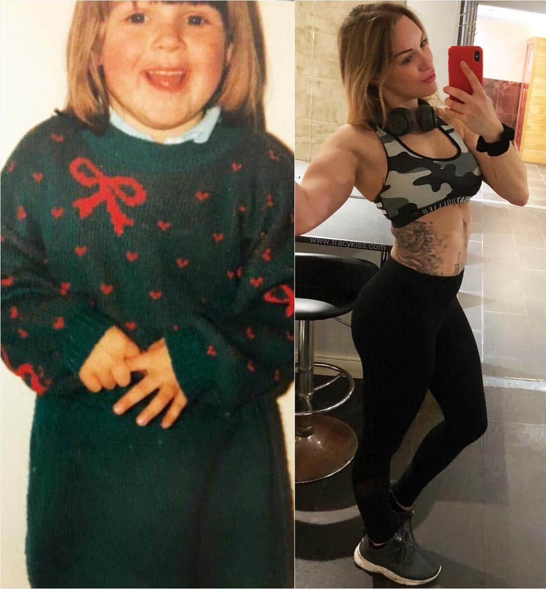 トレーシー・キスさんのインスタグラム写真 - (トレーシー・キスInstagram)「A little transformation Tuesday for you my darlings. The picture on the left I was 3yrs old, the picture on the right I’m now 31yrs old. I always believed everything I was told by anybody who was older than me because I didn’t expect them to lie. I didn’t question the rules, blindly believed people were good and wouldn’t want to hurt me and did everything that I was asked to do with a smile on my face. Shortly after starting school I began to be bullied for being too soft, too shy and too gentle - I became a doormat in life - which carried on until my teenage years. I gradually realised how selfish, cruel, greedy and spiteful people can be to those who have good hearts. As a teenager I fought back because I had a voice, a mind of my own and a right to be myself - even if I didn’t fit in with others. I’ve never been one to follow the crowd or make excuses and I often choose to be alone rather than around people who aren’t genuine. I wanted to share this post today because seeing this picture of me as a child breaks my heart at how sweet, kind and innocent I was and how I suffered so badly for it growing up. Good people shouldn’t be used and abused my darlings, they should be cherished and respected because there’s not many of us left in this world. Don’t change your soul to fit into the jealousy and negativity of society, walk your own path instead and make your own life beautiful ❤️ ------------------------ #riseaboveit #stopbullying #everylifematters #yolo #tracykiss #girlswithmuscles #bodygoals #femaleempowerment #muscles #booty #tattoo #healthy #bodytransformation #inspiration #wcw #motivation #ootd #fashion #weightloss #fitness #weightlossjourney #girlpower #thick #ootn #lotd #veganism #girl #gym #bodybuilding #vegan」4月16日 15時23分 - tracykissdotcom