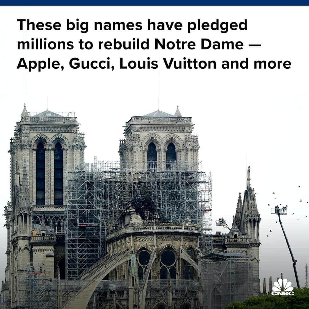 CNBCさんのインスタグラム写真 - (CNBCInstagram)「Key points:⁣ ⁣ ▪️French companies including L’Oreal, LVMH and Kering have pledged millions of euros to help rebuild Notre Dame Cathedral in Paris after it was severely damaged in a fire Monday night.⁣ ⁣ ▪️LVMH added that it would give France access to its creative, architectural and financial experts to assist in the reconstruction.⁣ ⁣ ▪️Tim Cook, CEO of Apple, tweeted on Tuesday morning that the company will be donating to the rebuilding efforts to help restore Notre Dame as well.⁣ ⁣ To read the story, click the link in bio.⁣ *⁣ *⁣ *⁣ *⁣ *⁣ *⁣ *⁣ *⁣ #paris #notredame #france #notredamefire #lvmh #apple #gucci #louisvuitton #business #businessnews #cnbc⁣ ⁣」4月17日 3時07分 - cnbc