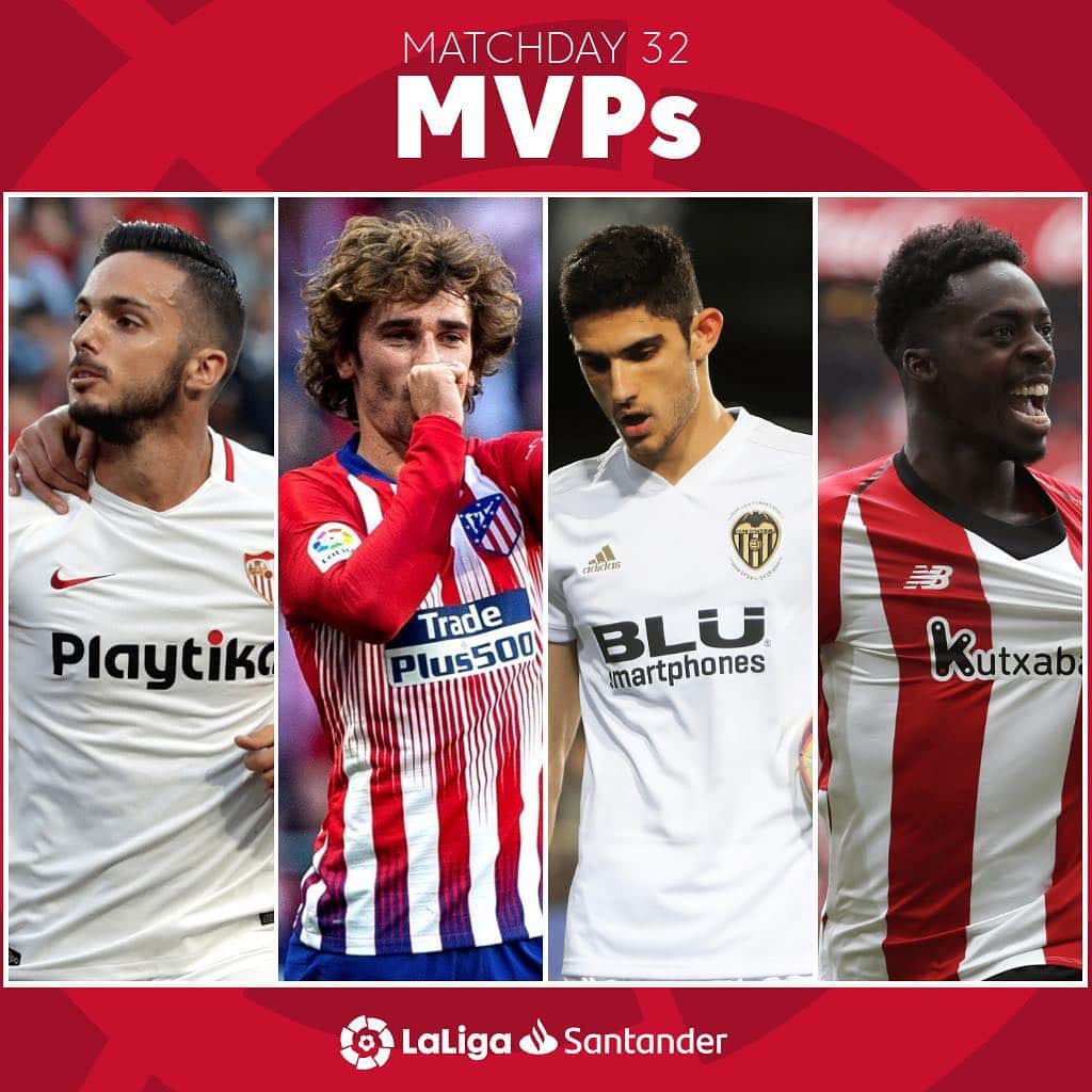 LFPさんのインスタグラム写真 - (LFPInstagram)「This week’s MVP was ___________. 🤨 💎 @Pablosarabia92 🎯 @AntoGriezmann 🦇 @goncaloguedes15 🦁 @williaaaams11 • #MVP #LaLiga #LaLigaSantander #Sarabia #Griezmann #Guedes #Williams #SevillaFC #Atleti #Valencia #AthleticClub」4月16日 19時15分 - laliga