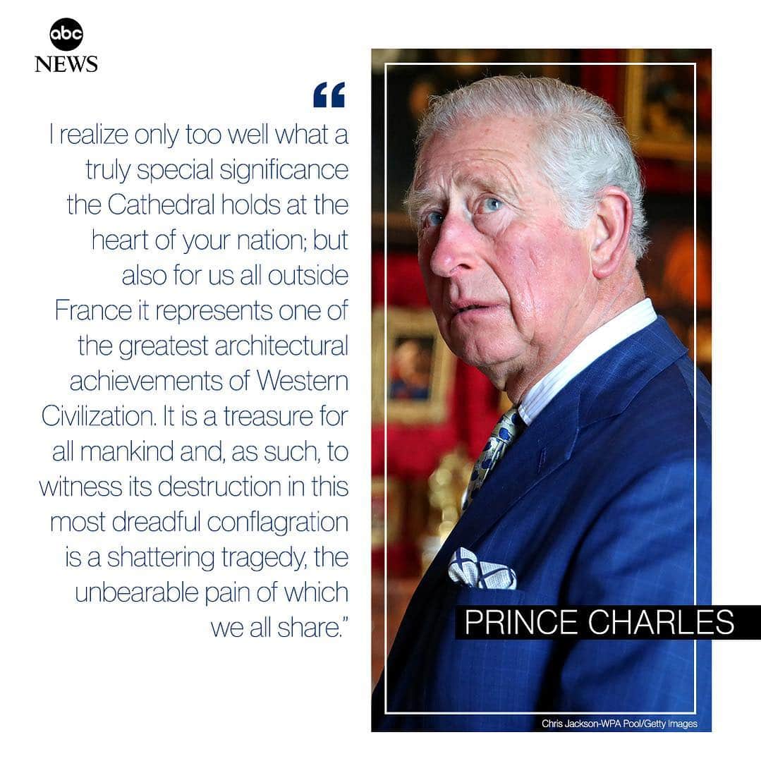 ABC Newsさんのインスタグラム写真 - (ABC NewsInstagram)「"It is a treasure for all mankind and, as such, to witness its destruction in this most dreadful conflagration is a shattering tragedy": Prince Charles sends "most profound sympathy" to French Pres. Macron and people of France in wake of Notre Dame cathedral fire. #princecharles #royafamily #britishmonarchy #notredame #fire」4月16日 20時15分 - abcnews