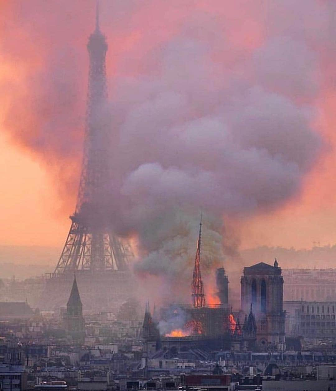 ヴィッキー・パティソンさんのインスタグラム写真 - (ヴィッキー・パティソンInstagram)「This picture is completely devastating. My thoughts are with the people of Paris and France and hope within time damage can be repaired to this treasured landmark. Also to all the brave fire fighters doing their best and risking their lives to save what they can of the beautiful Cathedral of Notre Dame as well as the stunning and priceless relics within its walls- you’re all heroes 😞💙🇫🇷」4月16日 20時30分 - vickypattison