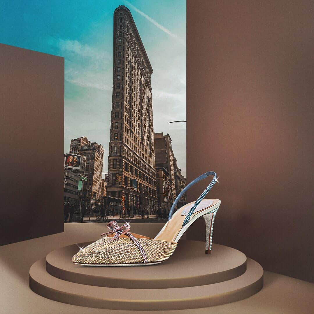 のインスタグラム：「#HeelsAndTheCity . Shining through - #CaovillaTERINA Sling 75mm . Swipe to view more, Int’l complimentary shipping with T&D inclusive #ReneCaovilla . . . . . . #CityVibes #NYC #CrystalHeels #NYCWedding #WeddingShoes」