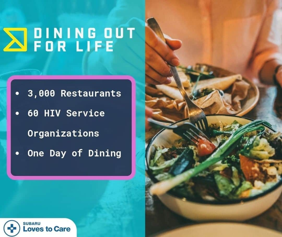 Subaru of Americaさんのインスタグラム写真 - (Subaru of AmericaInstagram)「Subaru is the proud host sponsor of @diningout4life, an annual dining fundraising event to end HIV, for more than a decade. On April 25th, Dine Out and make a difference. Visit www.diningoutforlife.com for a list of participating restaurants near you.」4月16日 23時13分 - subaru_usa