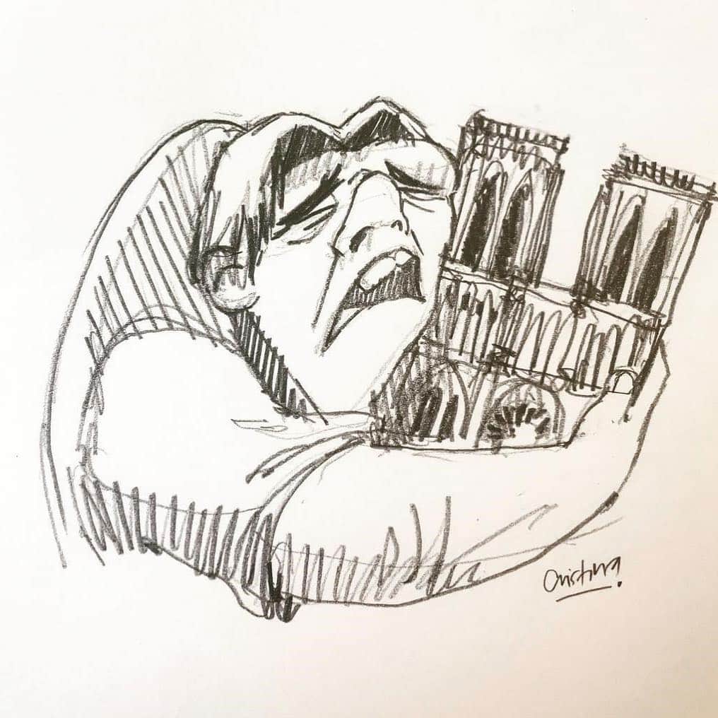 CNNさんのインスタグラム写真 - (CNNInstagram)「This tribute to Notre Dame from artist Cristina Correa Freile was going viral after a fire engulfed the beloved Paris cathedral on Monday. The drawing depicts Quasimodo from Disney’s "Hunchback of Notre Dame" hugging the cathedral. “The world embraces Notre Dame right now,” said Correa Freille. (📸: Cristina Correa Freile)」4月16日 23時52分 - cnn