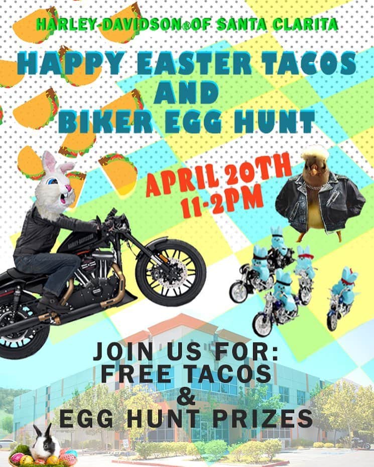 ロバート・パトリックさんのインスタグラム写真 - (ロバート・パトリックInstagram)「This Saturday! Join ME and all of us @santaclaritaharley for some free tacos and egg hunt prizes as we kick off the spring riding season! #ride #harleydavidson #socal #santaclarita #eggs #tacos」4月17日 7時47分 - ripfighter