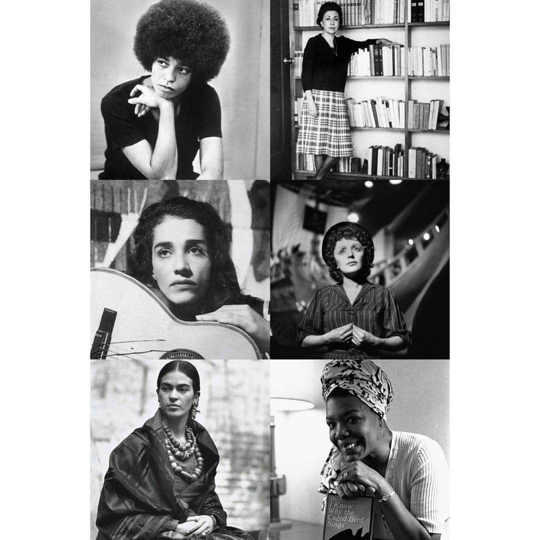 ナタリア・コルドバ・バックリーのインスタグラム：「“All I've done all my life is disobey...” ~Edith Piaf.  The 6 women who in my youth raised me. Teachers of disobedience, love them.  Left to right. 1. Angela Davis. 2. Rosario Castellanos. 3. Chavela Vargas. 4. Edith Piaf. 5. Frida Kahlo. 6. Maya Angelou.  P.S. ladies out there...look these sisters of ours up...they will show you how to fly.」