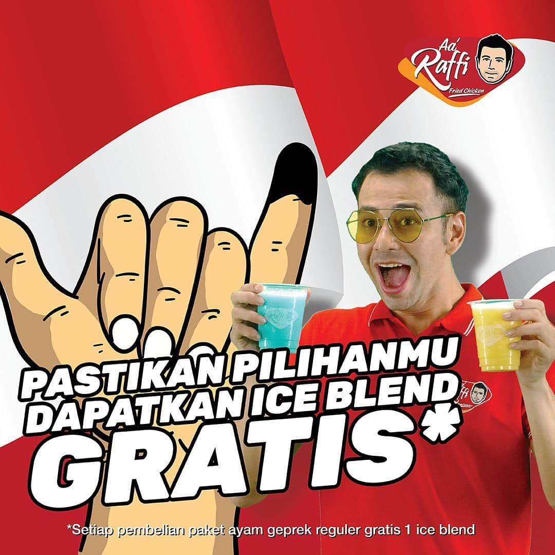 Raffi Ahmadさんのインスタグラム写真 - (Raffi AhmadInstagram)「🇮🇩 Ayoo buat yang sudah menentukan pilhannya di TPS, lanjut ke @aaraffi.friedchicken ya! PROMO pembelian paket ayam geprek reguler FREE 1 ice blend!! Hanya berlaku hari ini saja lohh, tunjukin tinta di jarimu..yuk buruaan 😎」4月17日 11時00分 - raffinagita1717