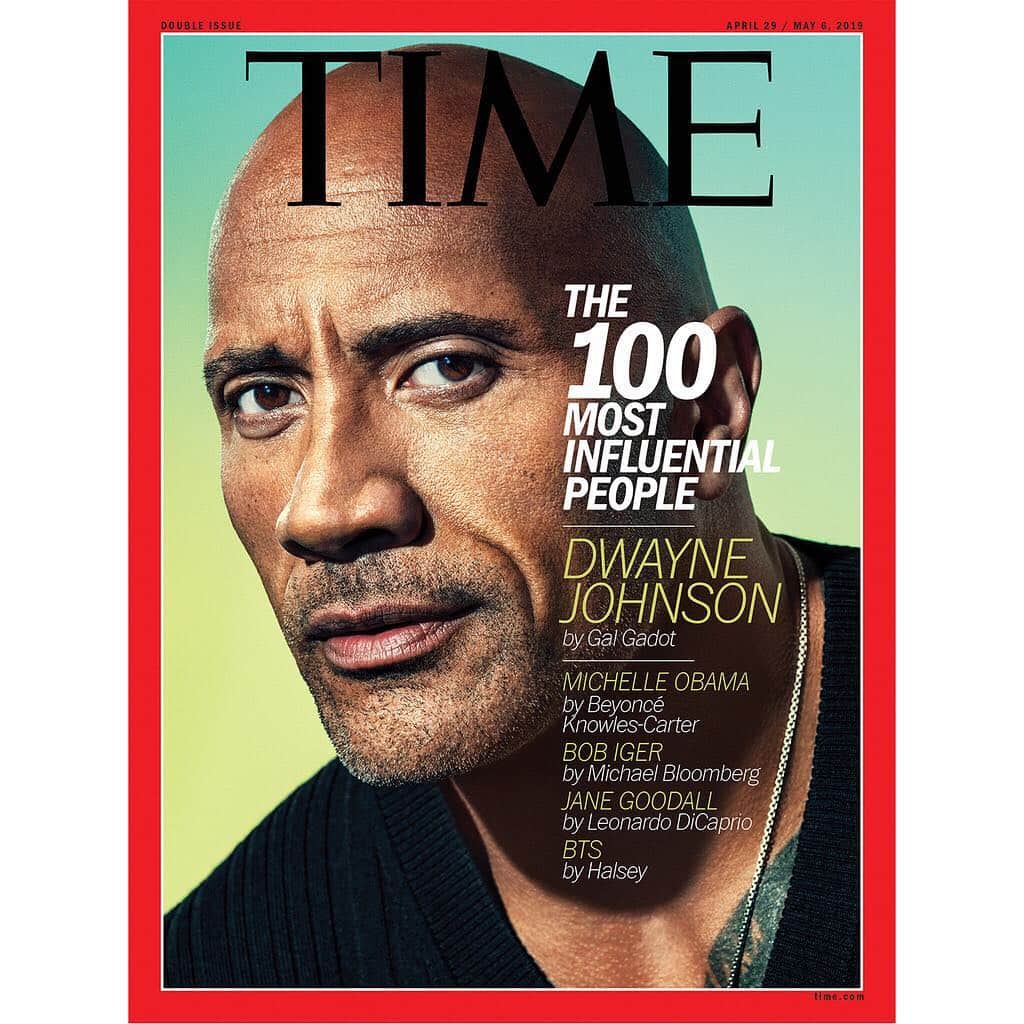 TIME Magazineさんのインスタグラム写真 - (TIME MagazineInstagram)「Dwayne Johnson (@therock) is one of the 100 most influential people of 2019. "He is the true embodiment of the idea that people may forget what you said, people may forget what you did, but people will never forget how you made them feel," writes @gal_gadot. See the full #TIME100 list at the link in bio, and swipe for a video interview with Johnson. Photograph by @paridukovic for TIME. Video by @fancybethany and @spencerbakalar」4月17日 21時29分 - time