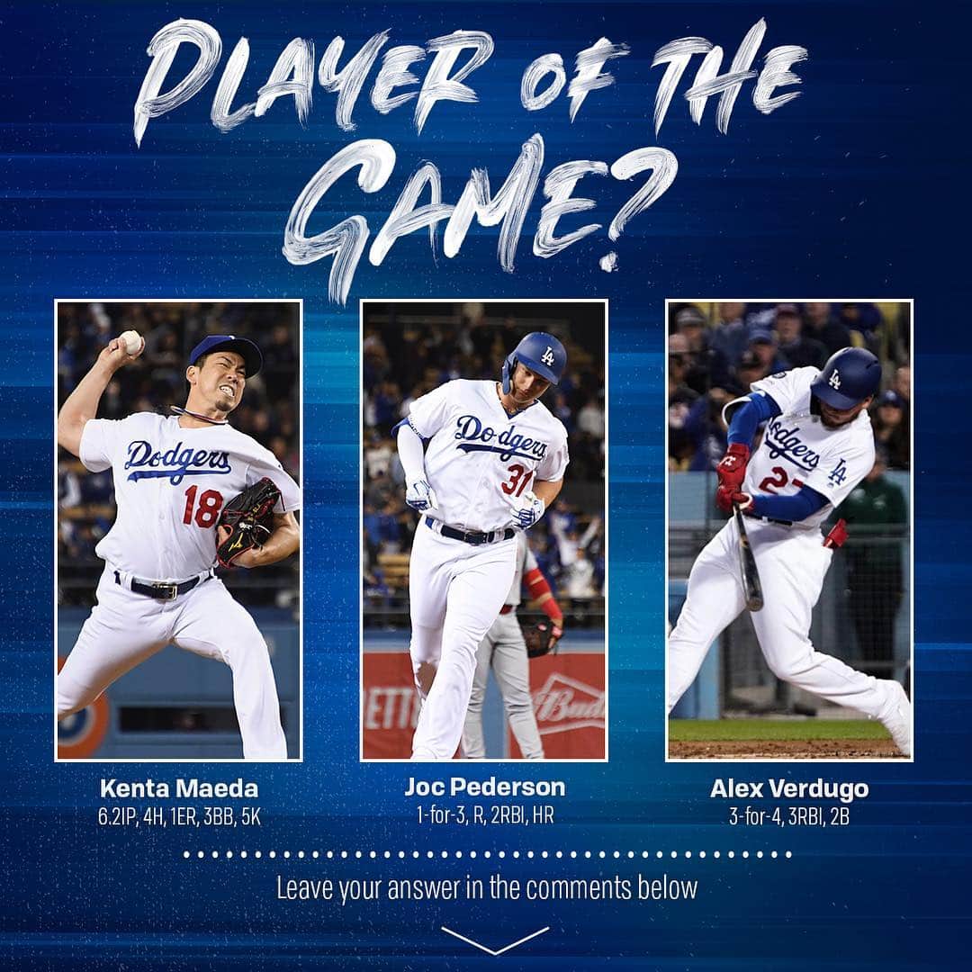 Los Angeles Dodgersさんのインスタグラム写真 - (Los Angeles DodgersInstagram)「Who’s your player of the game?」4月17日 14時27分 - dodgers