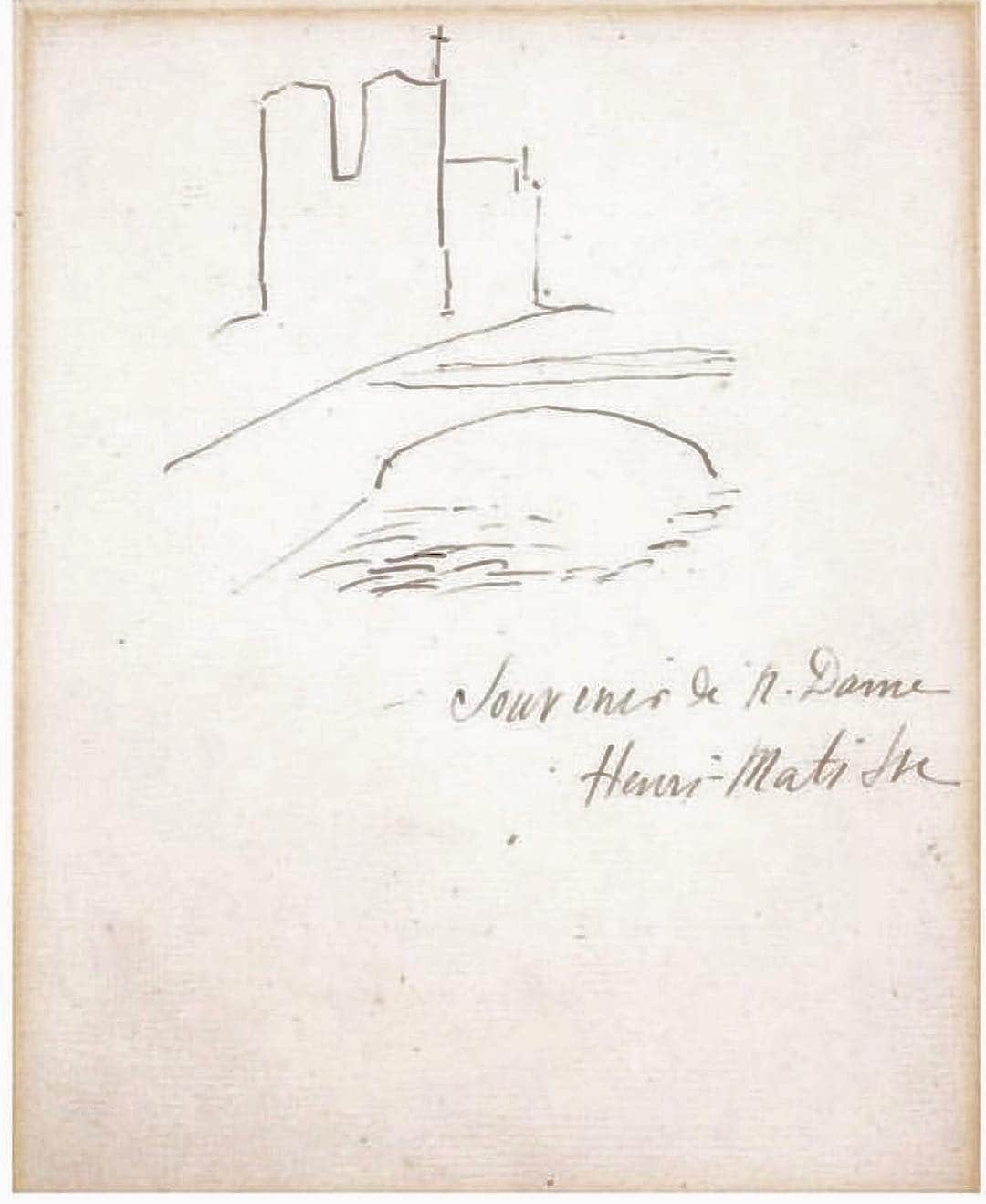 のインスタグラム：「Notre Dame de Paris ,preparatory sketch by Henri Matisse , most beautiful gothic architecture and spiritual cathedral by the most sensitive artist #NotreDame #Matisse  #memories #Paris #April15th 💔 Art can save the world」