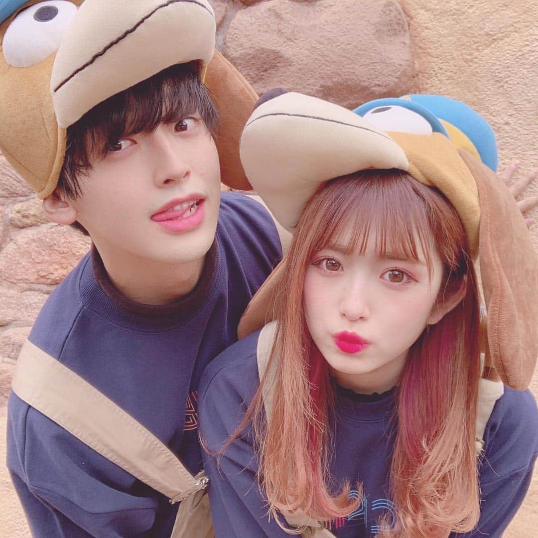 青木菜花さんのインスタグラム写真 青木菜花instagram ディズニーシーにいってきたよ ペアルックどうですか なかなかしないような服装 可愛くてお気に入りです新鮮だ かじくんといると本当に楽しくて ずっと笑ってられる 1日