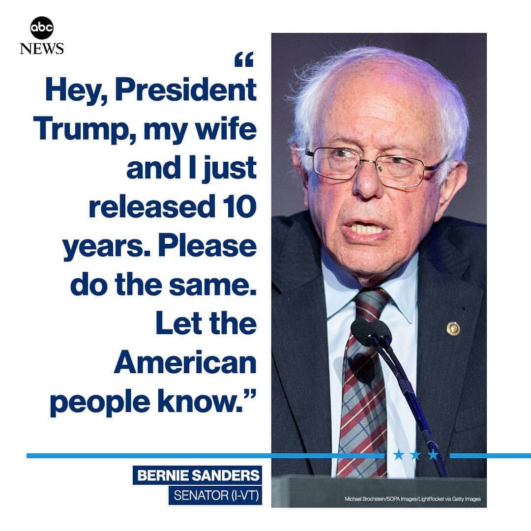 ABC Newsさんのインスタグラム写真 - (ABC NewsInstagram)「Pres. Trump targets Bernie Sanders' taxes, Fox News appearance after Sanders called on the president to release his tax returns. #donaldtrump #politics #berniesanders #taxes」4月18日 3時56分 - abcnews