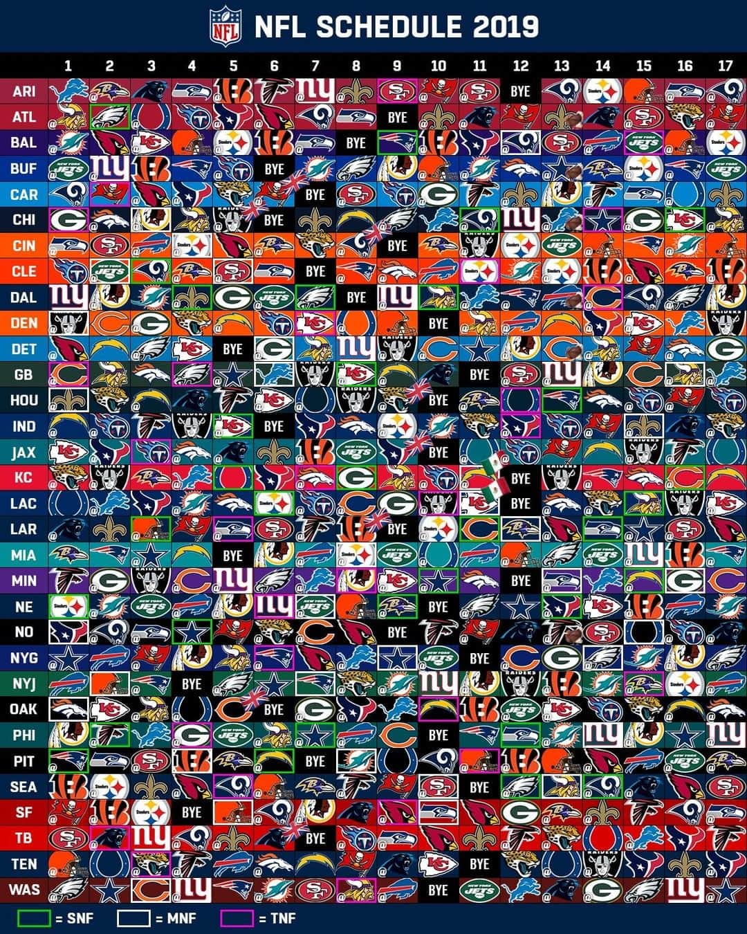 NFLさんのインスタグラム写真 - (NFLInstagram)「Every game. For every NFL team. All in one place. The 2019 NFL Schedule is HERE! #NFLScheduleRelease」4月18日 9時02分 - nfl