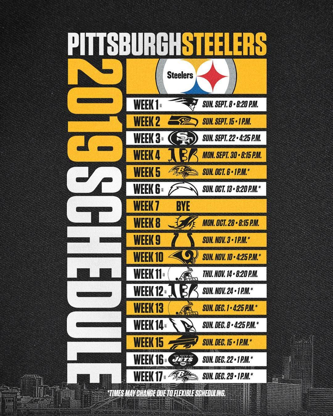 ピッツバーグ・スティーラーズさんのインスタグラム写真 - (ピッツバーグ・スティーラーズInstagram)「The 2019 regular season schedule has arrived. #HereWeGo」4月18日 9時02分 - steelers