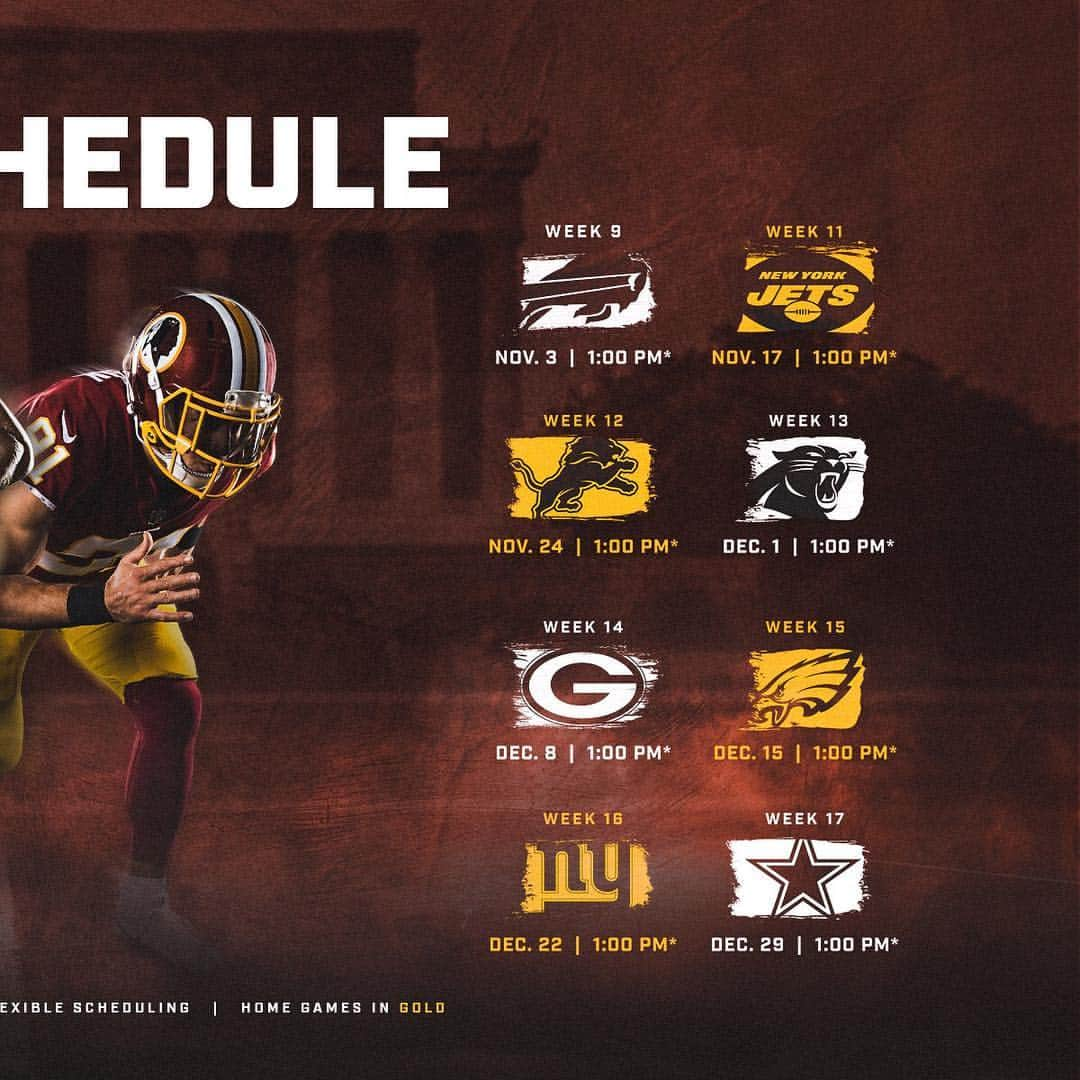 ワシントン・レッドスキンズさんのインスタグラム写真 - (ワシントン・レッドスキンズInstagram)「The #Redskins 2019 Schedule has officially dropped. (Swipe ⬅️) Link in bio for more.」4月18日 9時05分 - commanders