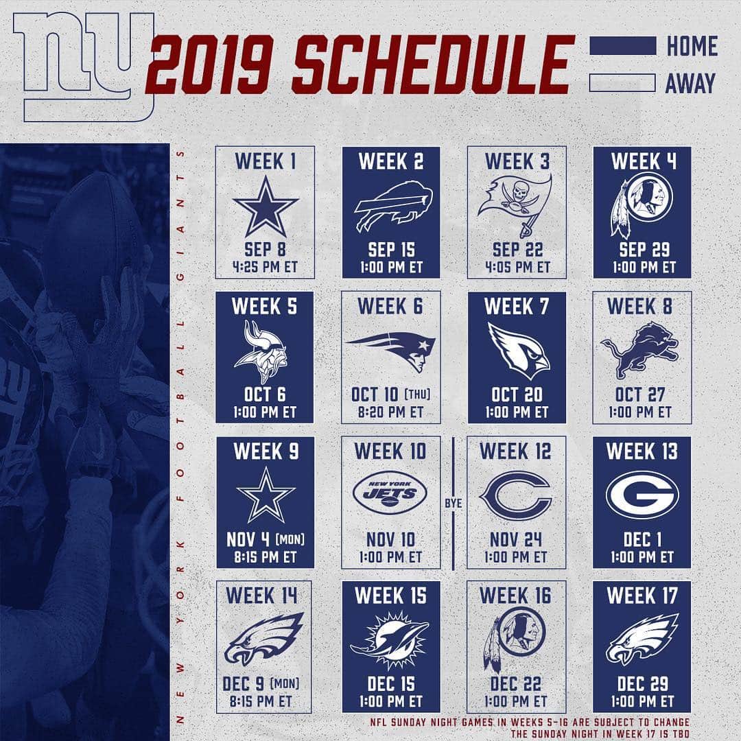 New York Giantsさんのインスタグラム写真 - (New York GiantsInstagram)「🚨 2019 #NYGiants schedule 🚨」4月18日 9時17分 - nygiants