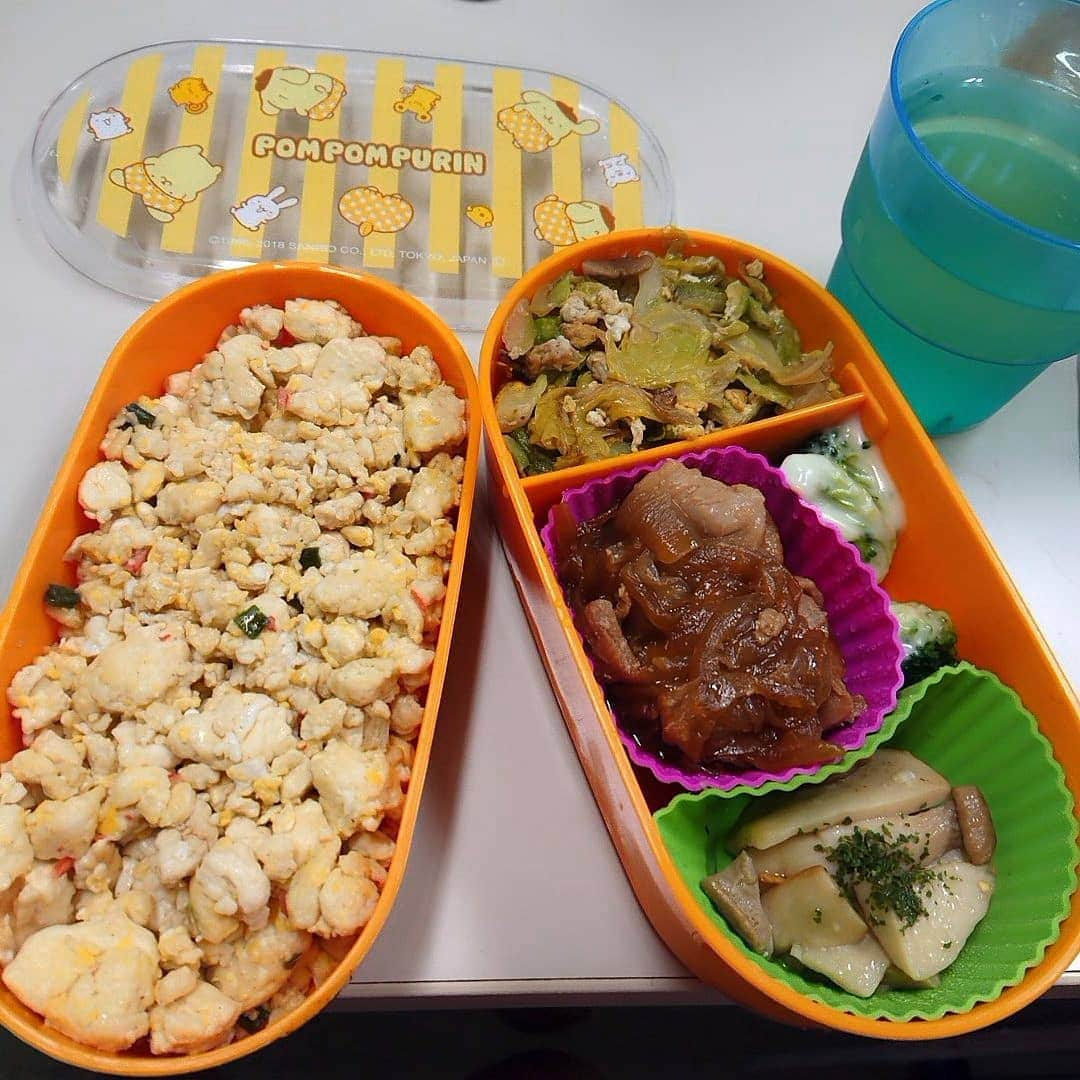 玉響桃乃のインスタグラム：「鶏の照り焼き煮作ったのが美味しく出来てよかった‪( ॑꒳ ॑ ) ソイライスチャーハン飽きてきたけどもうちょっと続ける… #お弁当記録」