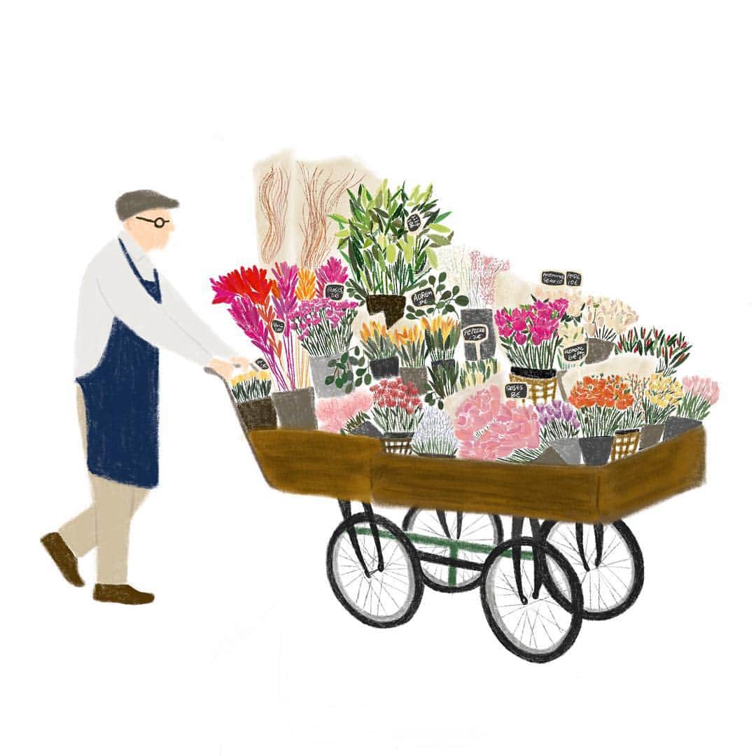 のインスタグラム：「💐🌼🌷 . 街で見つけたお花屋さん👴🏻🌷 . Illusted by Yuri #apricotsart」