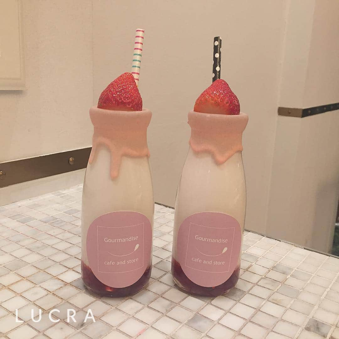 LUCRA（ルクラ）さんのインスタグラム写真 - (LUCRA（ルクラ）Instagram)「「 Gourmandise（グルマンディーズ） 」 いちごがちょこんと乗った、いちごみるくが可愛いと話題🍓 ㅤㅤㅤ  大阪・兵庫・原宿にあるのでぜひ行ってみてくださいね！ ㅤㅤㅤ ㅤㅤㅤ  Photo by  @k__3084  ㅤㅤㅤ  ㅤㅤㅤㅤㅤㅤㅤㅤㅤㅤㅤㅤㅤㅤ  ㅤㅤㅤㅤ ㅤㅤ  #gourmandisecafe #兵庫カフェ#原宿カフェ#大阪カフェ  ㅤㅤㅤ  LUCRA公式Instagram上で紹介させて頂くお写真を募集中！写真に#lucrajp をつけるかタグ付けして投稿してくださいね♡ ㅤㅤㅤ  #カフェ #カフェ巡り #渋谷カフェ#代官山カフェ#表参道カフェ #中目黒カフェ #食べ歩き#名古屋カフェ#カフェ巡り好きな人と繋がりたい#カフェ好きな人と繋がりたい#インスタ映え#カフェ好き #タピ活#タピオカ#いちごみるく#いちご#shibuya#instagood#instalike#like4like#followme#tapioca #food」4月18日 22時47分 - lucra_app