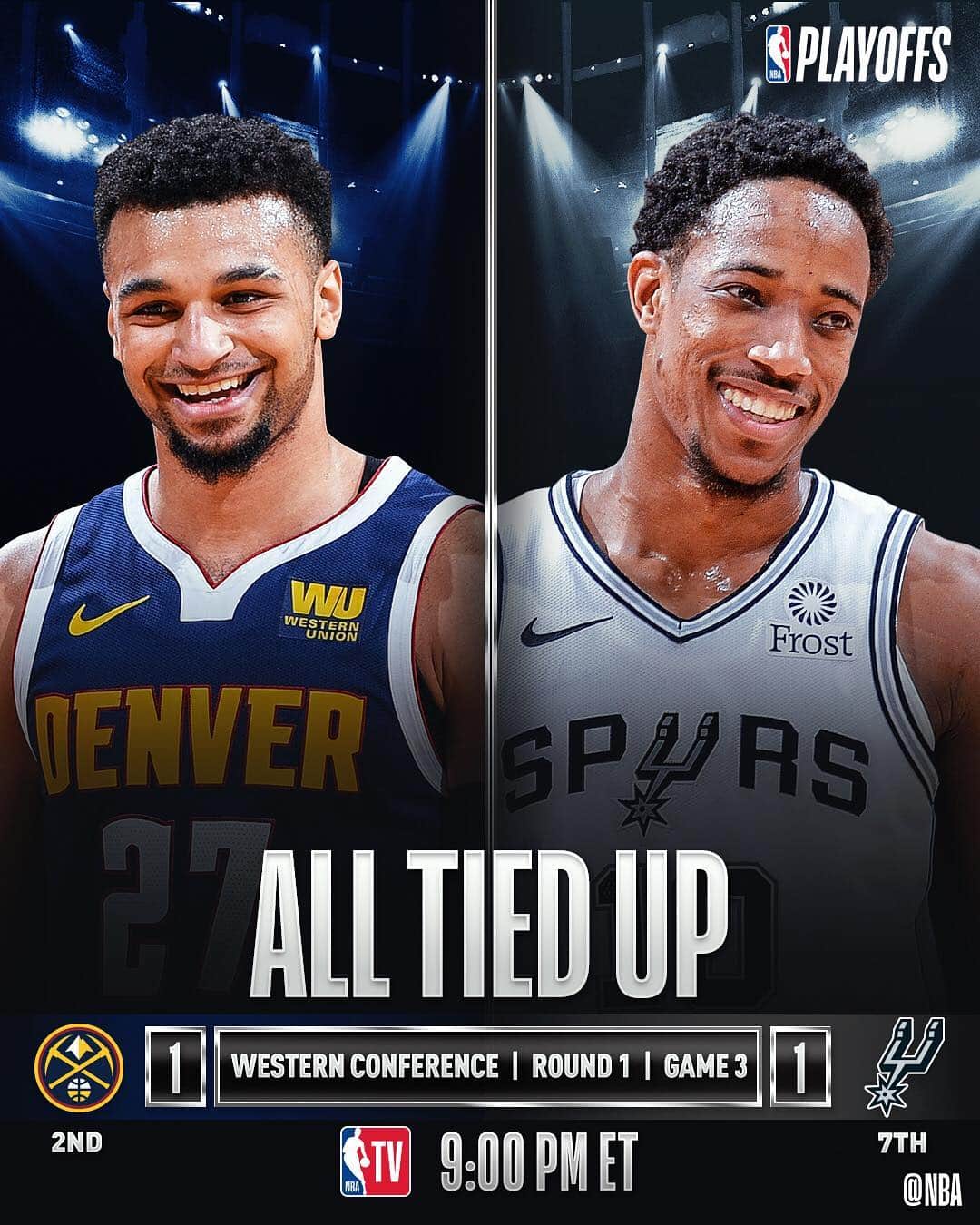 NBAさんのインスタグラム写真 - (NBAInstagram)「In tonight’s #NBAPlayoffs action, the @sixers, @brooklynnets, @nuggets, @spurs, @warriors & @laclippers all have a chance to go up 2-1! #NBAPlayoffs」4月19日 0時33分 - nba