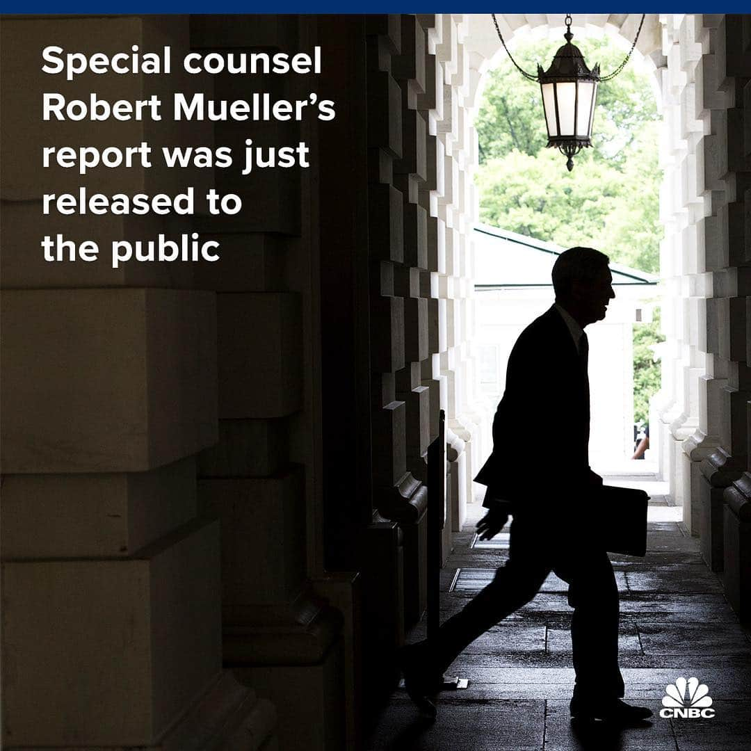 CNBCさんのインスタグラム写真 - (CNBCInstagram)「Special counsel Robert Mueller’s report is 448 pages long, and includes redactions. CNBC is reviewing it now.⁣⠀ ⁣⠀ Here are some key findings so far:⁣⠀ ⁣⠀ ▪️Mueller considered Trump’s written answers, submitted in lieu of a face-to-face interview, “inadequate,” but still decided against a subpoena fight because it would create a substantial delay at a late stage in the investigation.⁣⠀ ⁣⠀ ▪️Mueller concluded that Congress can make a determination on whether Trump committed obstruction of justice.⁣⠀ ⁣⠀ ▪️There was “substantial evidence” that Trump’s firing of FBI Director James Comey was due to Comey’s “unwillingness to publicly state that the president was not personally under investigation.”⁣⠀ ⁣⠀ ▪️Russia’s efforts to target the U.S. through the Internet Research Agency hacking organization began in 2014.⁣⠀ ⁣⠀ ▪️Mueller said that his investigation found that the Trump campaign “expected it would benefit electorally from information stolen and released through Russian efforts” even though the probe did not establish collusion.⁣⠀ ⁣⠀ Please check the link in our bio for more updates. This is a developing, breaking news story. ⁣⠀ *⁣⠀ *⁣⠀ *⁣⠀ *⁣⠀ *⁣⠀ *⁣⠀ *⁣⠀ #breakingnews #breaking #robertmueller #mueller #trump #russia #comey #us #politics #news #new #cnbc」4月19日 0時45分 - cnbc