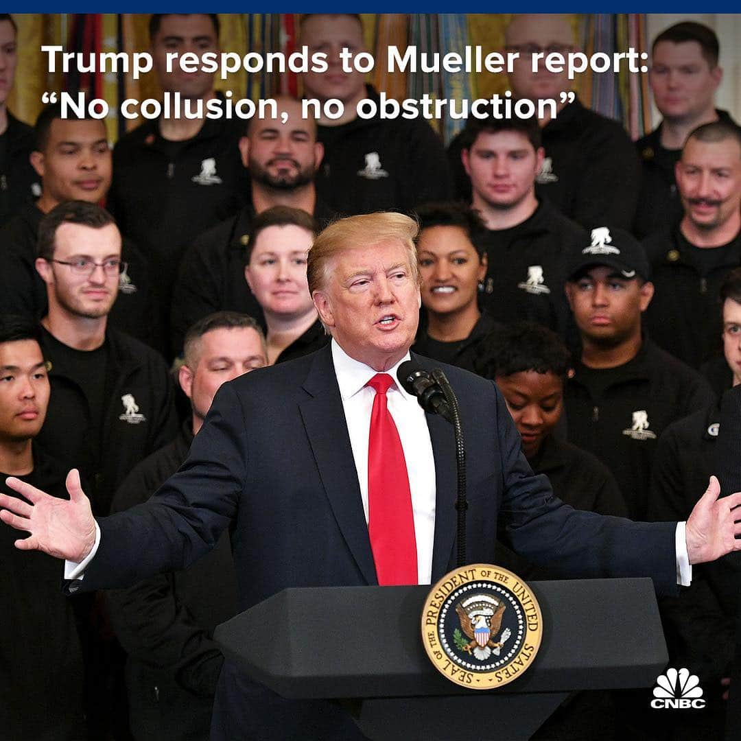 CNBCさんのインスタグラム写真 - (CNBCInstagram)「Special counsel Robert Mueller’s report is 448 pages long, and includes redactions. CNBC is reviewing it now.⁣⠀ ⁣⠀ Here are some key findings so far:⁣⠀ ⁣⠀ ▪️Mueller considered Trump’s written answers, submitted in lieu of a face-to-face interview, “inadequate,” but still decided against a subpoena fight because it would create a substantial delay at a late stage in the investigation.⁣⠀ ⁣⠀ ▪️Mueller concluded that Congress can make a determination on whether Trump committed obstruction of justice.⁣⠀ ⁣⠀ ▪️There was “substantial evidence” that Trump’s firing of FBI Director James Comey was due to Comey’s “unwillingness to publicly state that the president was not personally under investigation.”⁣⠀ ⁣⠀ ▪️Russia’s efforts to target the U.S. through the Internet Research Agency hacking organization began in 2014.⁣⠀ ⁣⠀ ▪️Mueller said that his investigation found that the Trump campaign “expected it would benefit electorally from information stolen and released through Russian efforts” even though the probe did not establish collusion.⁣⠀ ⁣⠀ Please check the link in our bio for more updates. This is a developing, breaking news story. ⁣⠀ *⁣⠀ *⁣⠀ *⁣⠀ *⁣⠀ *⁣⠀ *⁣⠀ *⁣⠀ #breakingnews #breaking #robertmueller #mueller #trump #russia #comey #us #politics #news #new #cnbc」4月19日 0時45分 - cnbc