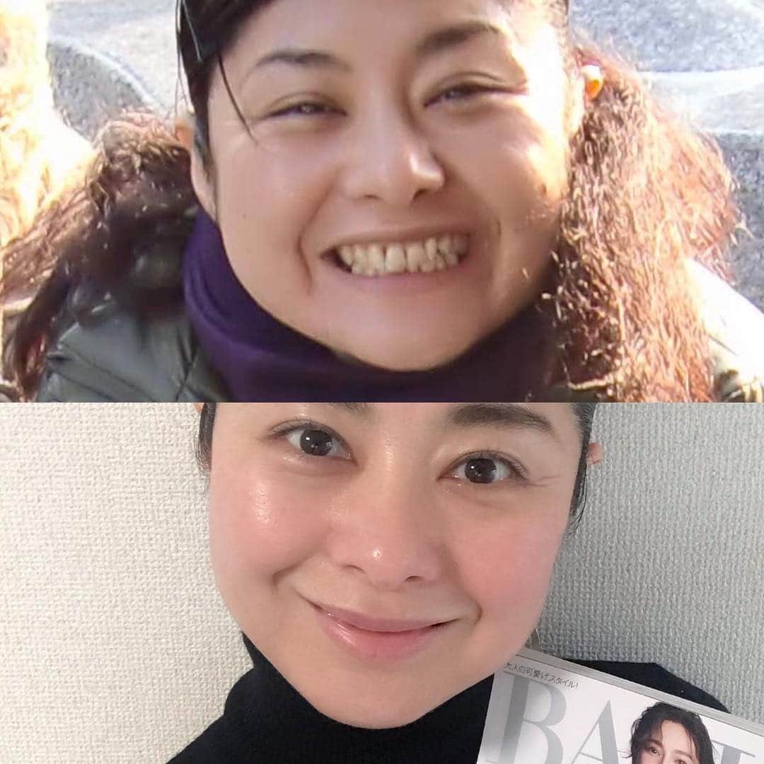 間々田佳子のインスタグラム：「1番痩せていた36才と 1番太っている46才…㊗️😍👍 小顔になるコツはいくつかありますよ。本ではざっくりとしか伝えられていないけれど。表情の癖を外し、カラダも意識して使えるようになりましょう！ そのコツ 分かるまで繰り返し教えます❣️💪✨ 一緒に顔を動かし小顔になりましょうね！💪 #間々田佳子 #表情筋研究家  #顔ヨガ #顔ヨガ講師 #体重なんて関係ない #顔もカラダも使い方次第で変化は必ず表れる！ なぜなら… #筋肉は嘘を付かない」