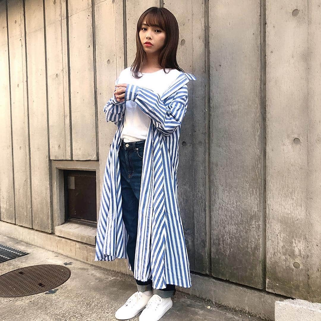 磯佳奈江さんのインスタグラム写真 - (磯佳奈江Instagram)「今日の私服です﻿ ﻿ シャツワンピース/ #nikoand ﻿ ﻿ #私服 #シャツワンピース #シャツワンピースコーデ #ストライプシャツワンピース #fashion #ootd #コーデ #身長 #151cm」5月3日 20時50分 - isochan89