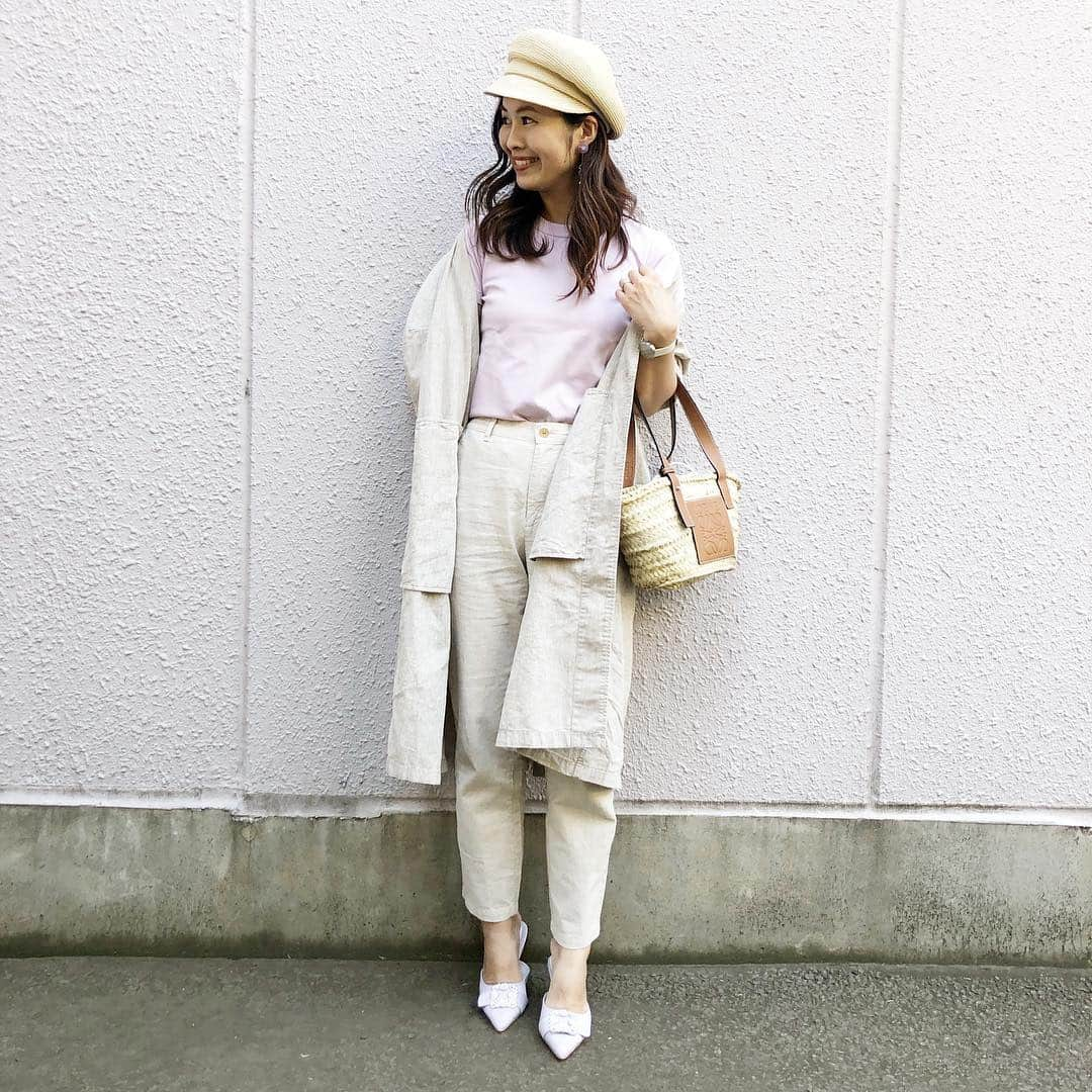 manamisotayutaさんのインスタグラム写真 - (manamisotayutaInstagram)「#コーデ ❤︎ #上下ユニクロ部 💗 @uniqlo  #リネンブレンドコート  XL #リネンコットンテーパードパンツ  M 展示会で見て一目惚れしたもの♡  インナーのTシャツは #クルーネックt  M このピンク好き💗 ＊ ＊ cordinate cap @joliechambre  @joint_space  から❤︎❤︎ #joliechambre ブレード ストロー キャスケット  品番/yjc921-0137 ・ ・ bag #loewe ・ shoes @randa_pic ＊ ＊ #UniqloU#uniqloginza2019ss  #ユニジョ#ユニクロコーデ#uniqlo #ママコーデ#オトナ女子#大人女子コーデ  #プチプラコーデ#春コーデ#locari#カジュアルコーデ #リネン #プチプラ#mamagirl #ponte_fashion #ルーファ #mineby3mootd#キャスケット #js_fashion #jolie_fashion」4月19日 7時38分 - manamisotayuta