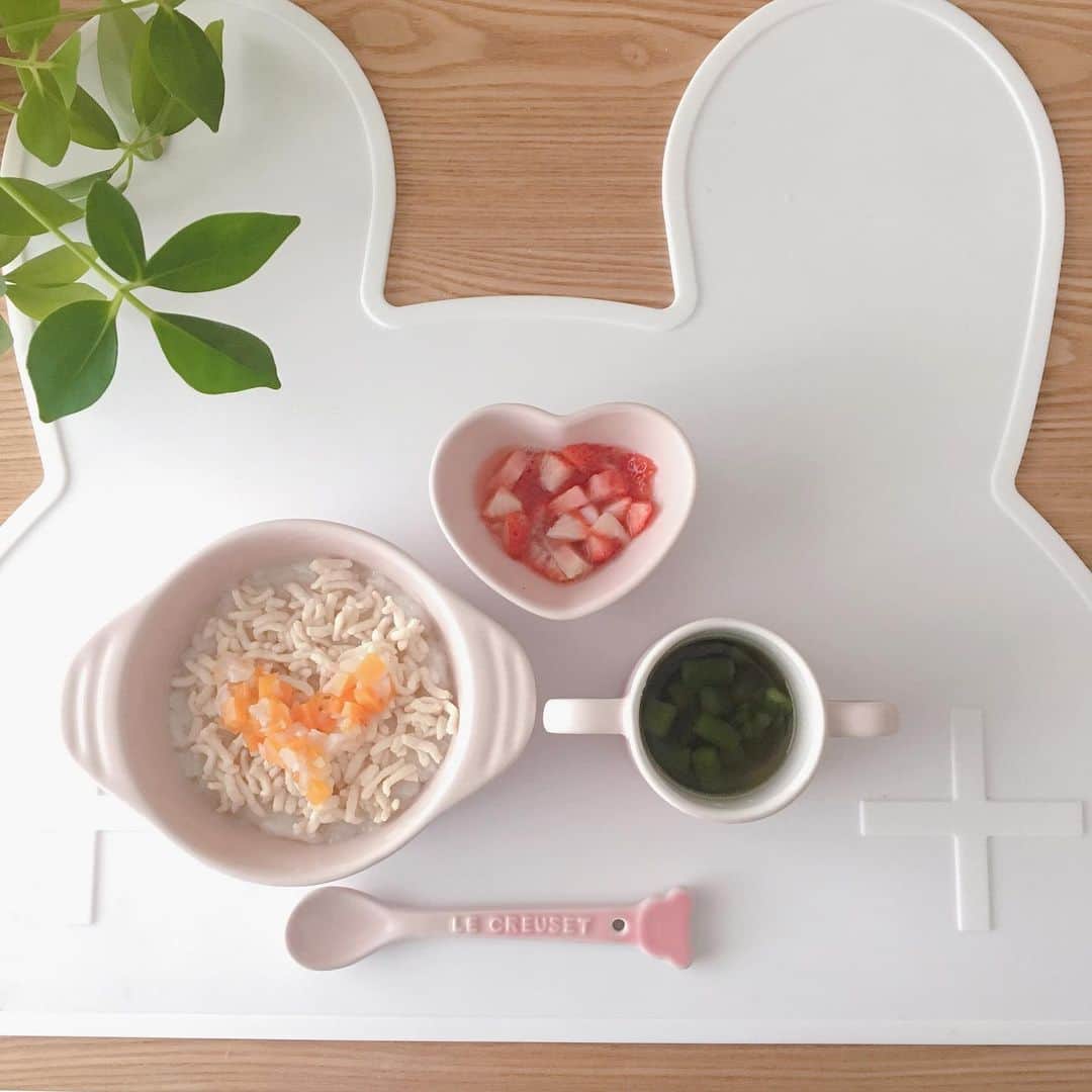 堀友理子さんのインスタグラム写真 - (堀友理子Instagram)「アスパラが大き過ぎたのか、一口食べるのに時間がかかって、今朝の離乳食、食べ終わるのに45分もかかりました(　ﾟдﾟ)これは長過ぎるからよくない。。 大きさの移行が難しいなぁ😳 #離乳食 #離乳食日記 #ほりゆり離乳食日記 #離乳食後期 #カミカミ期  #生後9ヶ月  #生後9ヶ月離乳食  #鶏のそぼろ粥人参玉葱のせ #アスパラスープ #いちご🍓」4月19日 8時58分 - horiyurisanpo
