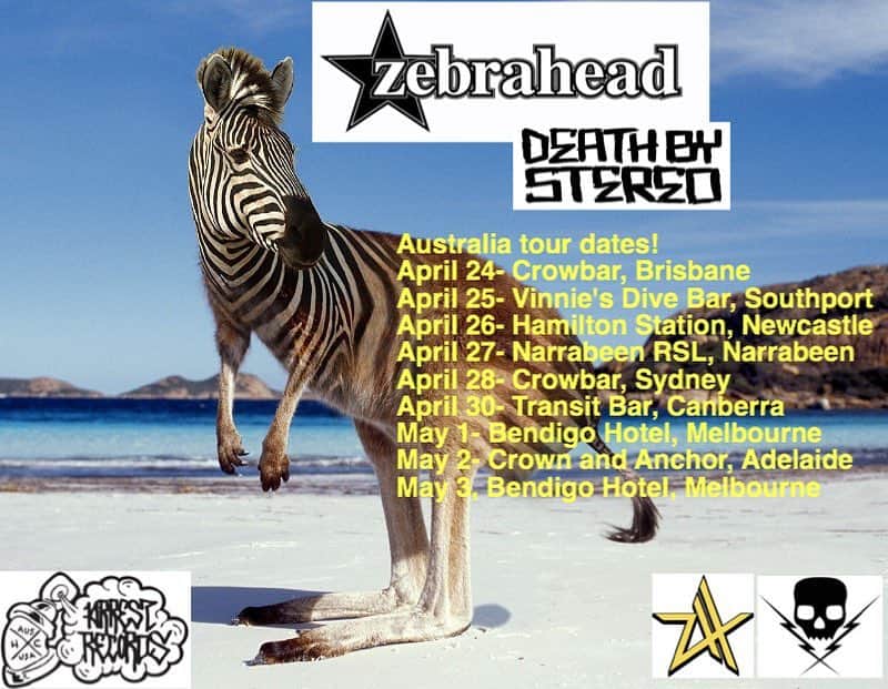 Zebraheadさんのインスタグラム写真 - (ZebraheadInstagram)「This Australian party starts in 6 days! It's been too long since we have been in your awesome country. Any recommendations on where to go, eat, drink etc there? We wanna make the most of our trip!! @deathbystereoband @arrestrecaust #zebrahead #braininvaders #deathbystereo #australia #meatpie」4月19日 9時21分 - zebraheadofficial