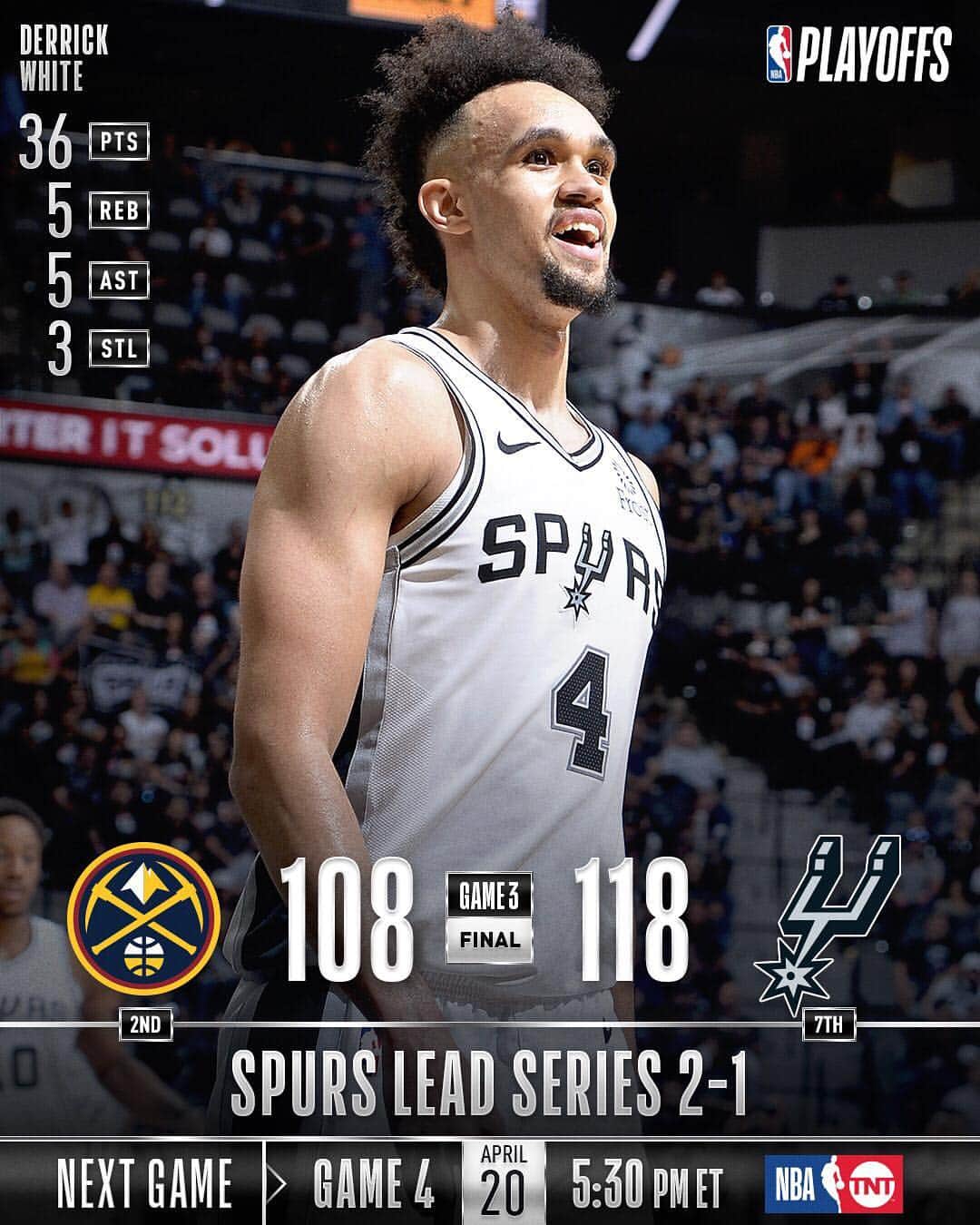 NBAさんのインスタグラム写真 - (NBAInstagram)「The @spurs take 2-1 series lead over @nuggets with 118-108 victory at home! #NBAPlayoffs」4月19日 12時39分 - nba