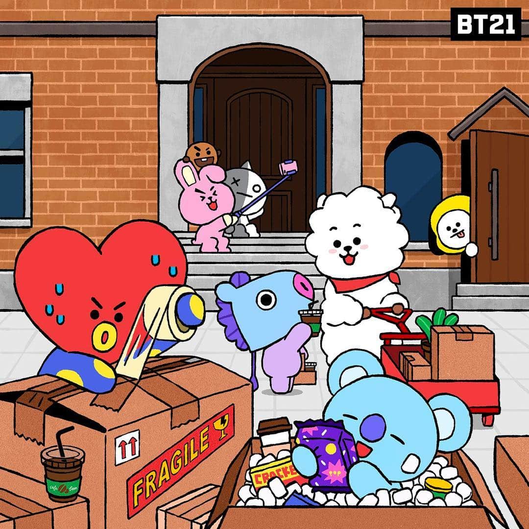 のインスタグラム：「Move-in day! We’d better get this moving  #BASECAMP #BT21_UNIVERSE #BT21」
