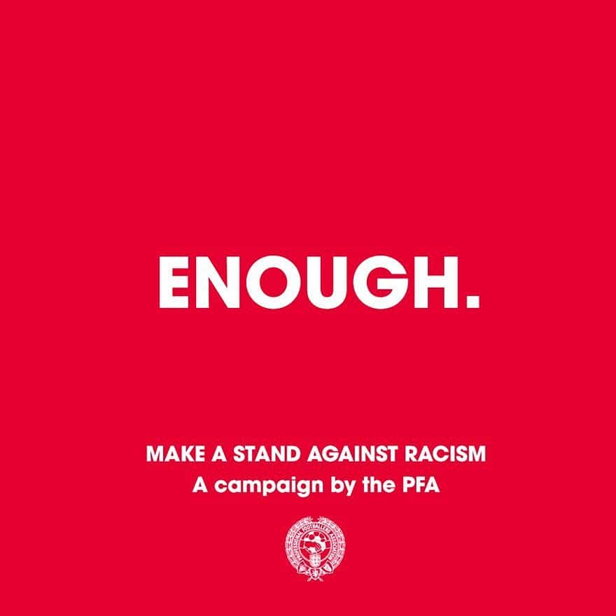 ジョエル・ワードのインスタグラム：「#Enough  We are making a stand against racist abuse.  We recognise that our platforms come with responsibility, and so we are using our voice to stand against racist abuse.  Together, we are calling on social media platforms and footballing bodies to do more!」