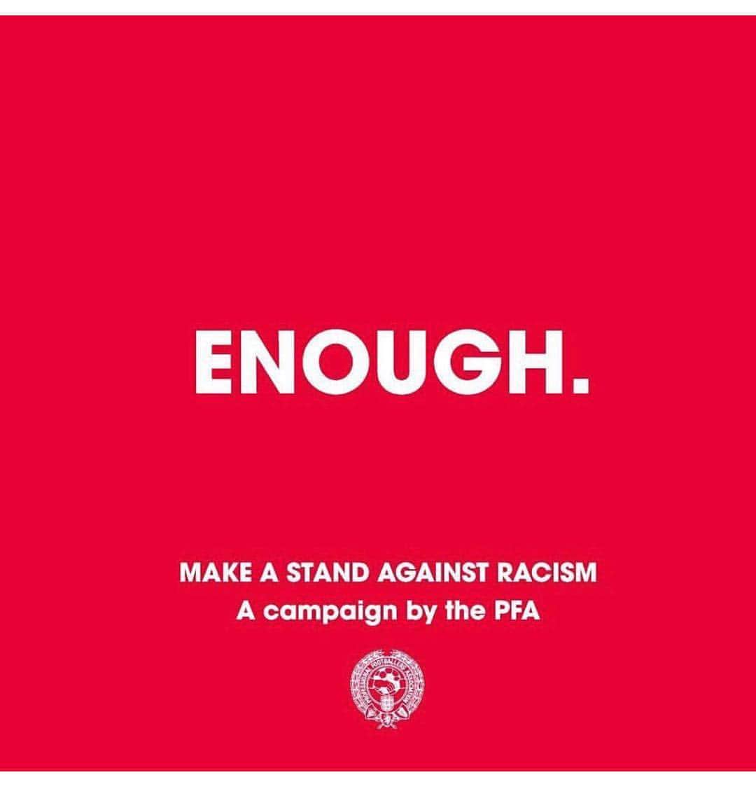 シェイフ・クヤテのインスタグラム：「#Enough  We are making a stand against racist abuse.  We recognise that our platforms come with responsibility, and so we are using our voice to stand against racist abuse.  Together, we are calling on social media platforms and footballing bodies to do more!」