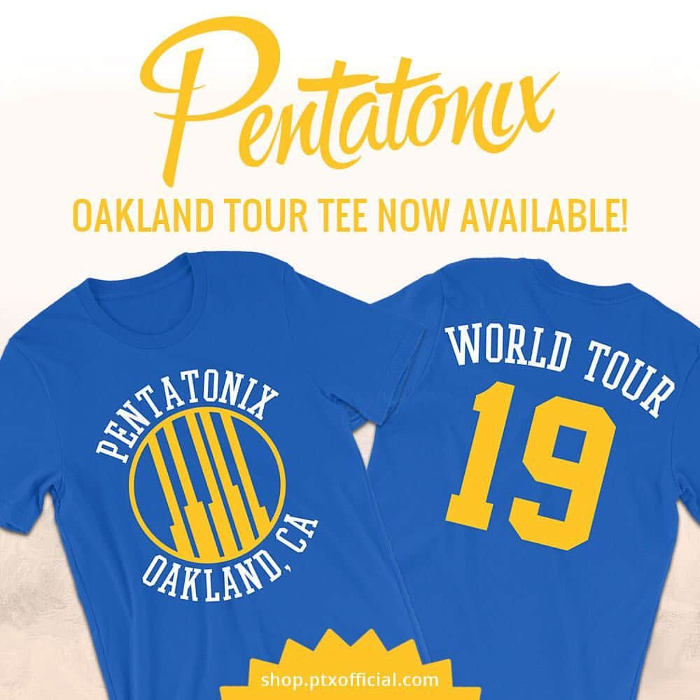 ペンタトニックスさんのインスタグラム写真 - (ペンタトニックスInstagram)「Oakland! Are you coming to see PTX at Oracle Arena on May 11th? Show your Dubs pride and celebrate with us in @warriors blue and yellow. Available now at http://shop.ptxofficial.com and at the concert! #PTXTheWorldTour」4月20日 6時25分 - ptxofficial