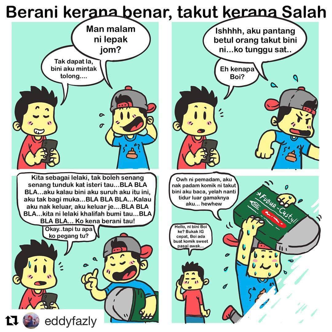 Koleksi Komik Malaysiaさんのインスタグラム写真 - (Koleksi Komik MalaysiaInstagram)「#Repost @eddyfazly with @get_repost ・・・ Aku tak faham betul orang yang takut bini ni.... . Eh sat delete post ni jap... . Reminder : Hormati sesama suami dan isteri, supaya hubungan diberkati. . #komikmalaysia #komik #komikdewasa #lawakhambar #hambar #lawakspontan #komikspontan #webcomics #gengkomik #instacomic #komikstrip #kartun #kartunmalaysia #takutbini #komikmurah #komikhambar #brocuba #koleksikomik #lawak #ipadpro #procreate」4月19日 21時47分 - tokkmungg_exclusive