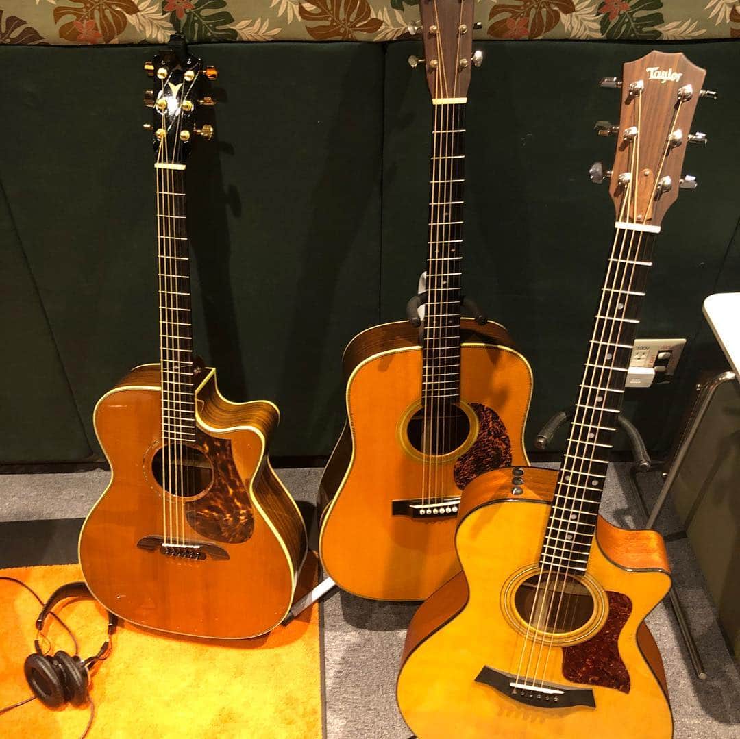 LOVEのインスタグラム：「お友達がたくさんだい。 やいりさん、まーちんさん、ていらーさん。 Taylorさんは大好きな先輩からの預かりもの。 メインギターに1曲使えた！ 嬉しい！」