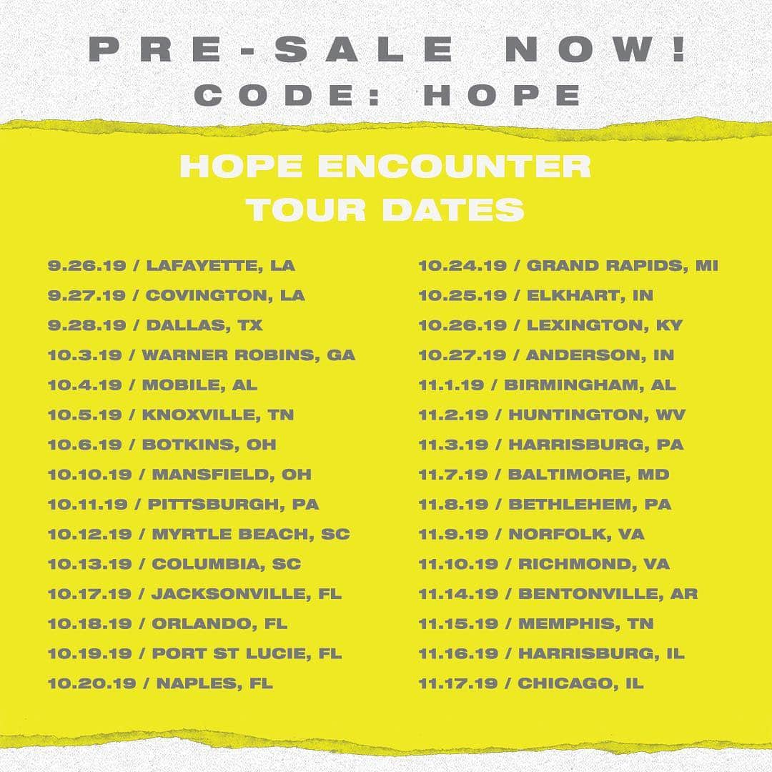 ダニー・ゴーキーさんのインスタグラム写真 - (ダニー・ゴーキーInstagram)「IT’S TIME!  The pre-sale for The Hope Encounter tour starts TODAY!  We’re headed to Louisiana, Texas, Georgia, Alabama, Tennessee, Ohio, Pennsylvania, South Carolina, Florida, Michigan, Indiana, Kentucky, West Virginia, and Illinois this Fall!  You can get your tickets now through Sunday with the pre-sale code HOPE - I can't want to see you guys & play some of my new music for you!  Info, dates & tickets at dannygokey.com **Shows for Nov 7-10 go on Pre-sale April 23rd**」4月20日 0時00分 - dannygokey