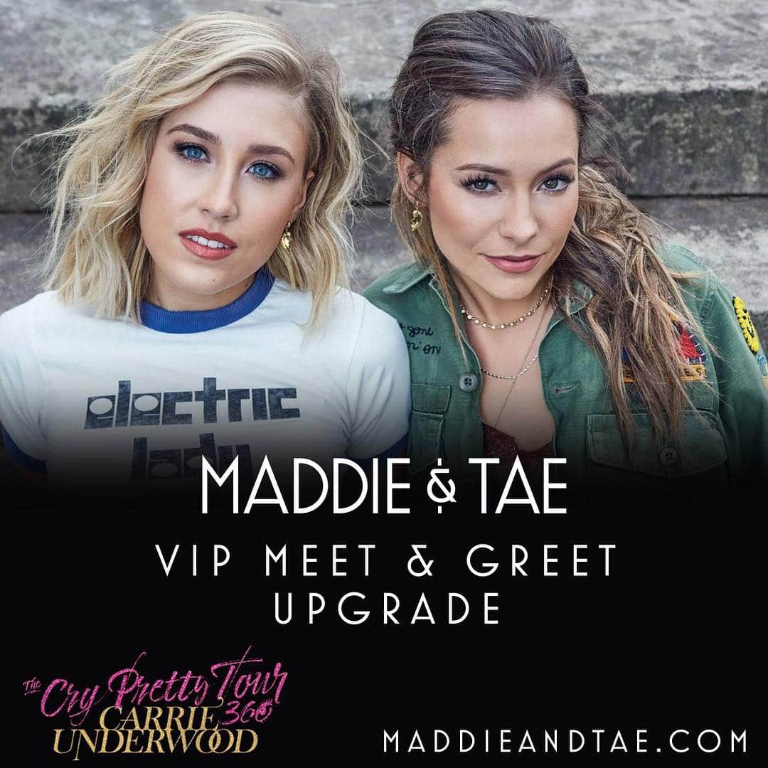 Maddie & Taeさんのインスタグラム写真 - (Maddie & TaeInstagram)「Not only do we get to head out on the road with @CarrieUnderwood for the #CryPrettyTour360, but we get to meet YOU! Get VIP upgrades for each date on the tour including a meet & greet, photo, autographed copy of our new EP #OneHeartToAnother and more! See dates & details at maddieandtae.com」4月20日 0時32分 - maddieandtae