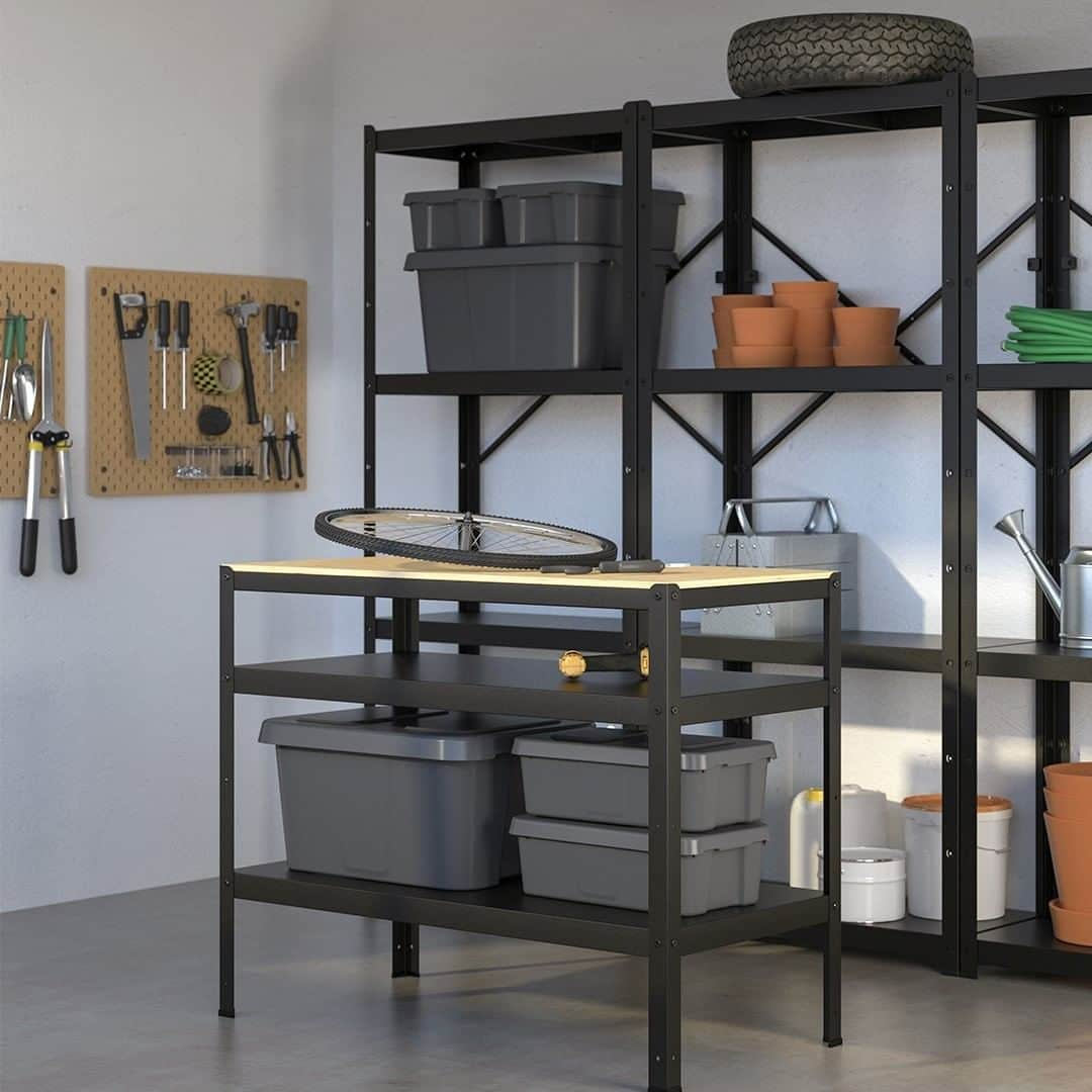 IKEA USAさんのインスタグラム写真 - (IKEA USAInstagram)「Organized garage, endless possibilities. Band practice? Craft projects? Side-hustle? Hit the link in bio for storage solutions.  BROR Work bench, black, pine plywood $149」4月20日 4時00分 - ikeausa