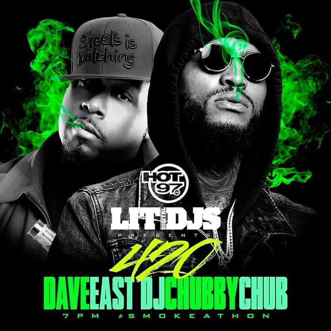 ファンクマスター・フレックスのインスタグラム：「TONIGHT 7PM!!! @daveeast x @djchubbychub on @hot97 #420」