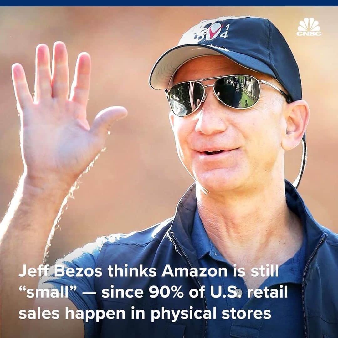 CNBCさんのインスタグラム写真 - (CNBCInstagram)「Amazon has a market capitalization of more than $900 billion dollars.⁣ ⁣ In 2018, Amazon had sales of $232.9 billion, according to financial statements released in January.⁣ ⁣ And yet, in Amazon's most recent shareholder letter, Jeff Bezos focused on how small Amazon is compared to the larger retail industry.⁣ ⁣ "...there are much larger retailers in every country where we operate," Bezos writes. "And that's largely because nearly 90% of retail remains offline, in brick and mortar stores," Bezos says. That's a figure Bezos got from the U.S. Department of Commerce's quarterly report on ecommerce sales, released in March, a spokesperson for Amazon tells @cnbcmakeit.⁣ ⁣ More, at the link in our bio. ⁣ *⁣ *⁣ *⁣ *⁣ *⁣ *⁣ *⁣ *⁣ #amazon #jeffbezos #retail #online #commerce #bezos #retail #shopping #onlineshopping #cnbc #cnbcmakeit」4月20日 8時00分 - cnbc