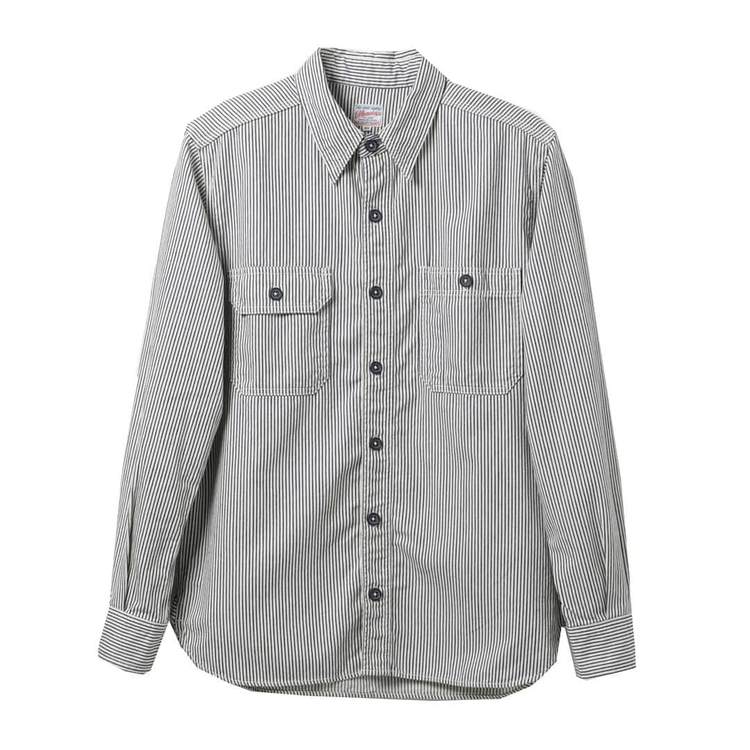 momotarojeansのインスタグラム：「05-215 Hickory Stripe Work Shirts  #kojima #kurashiki #okayama #jeans #denim #denimday #denimporn #denimhead #selvedge #selvage #selvedgedenim #selvedgeforum #denimevolution #selvedgemurah #unionspecial #goingtobattle #madeinjapan #japanesedenim #fading #naturalfading #madebyhand #madeinjapan #jeanslife #vintagejeans #fade #selvedge #mensweardaily」