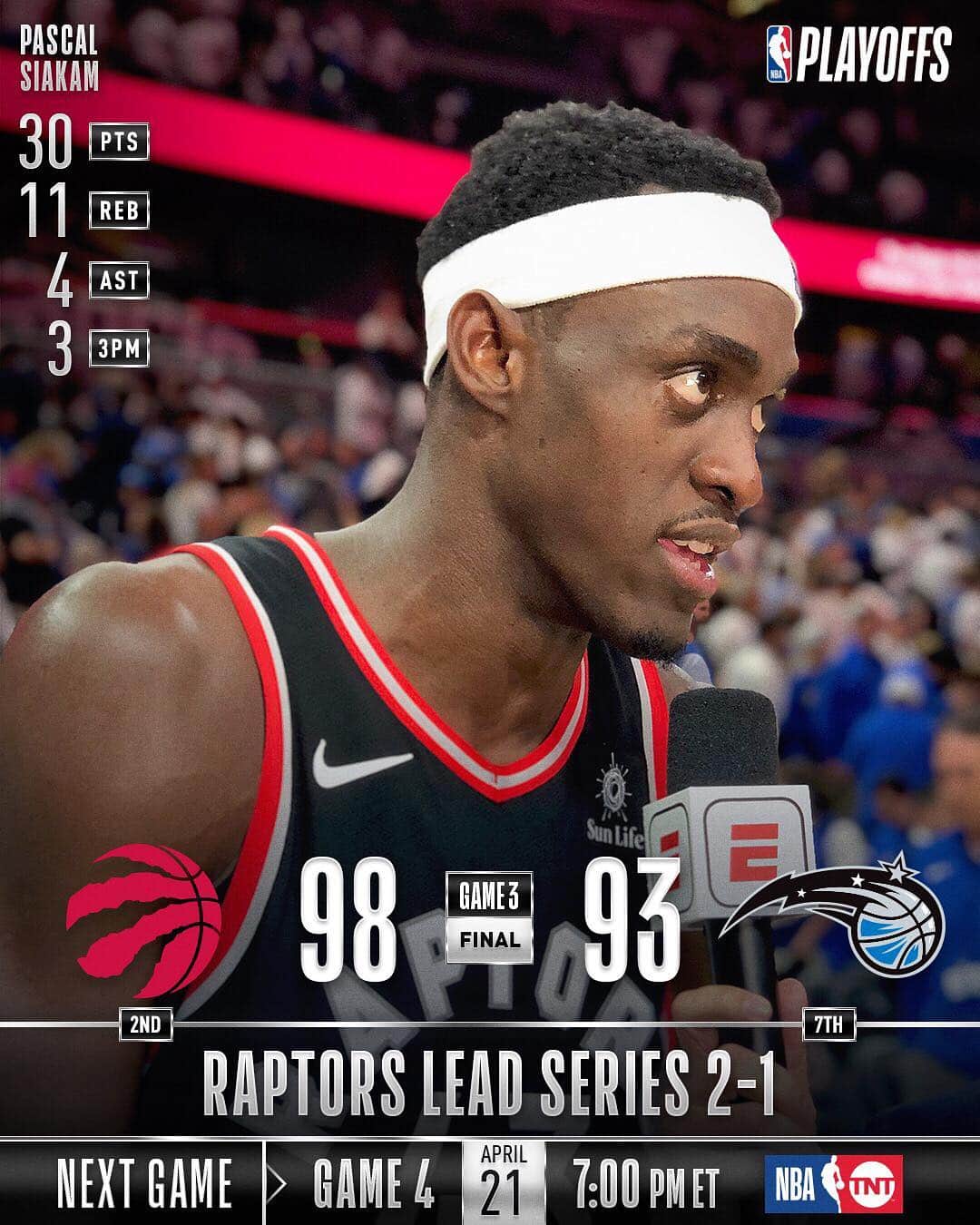 NBAさんのインスタグラム写真 - (NBAInstagram)「The @raptors take 2-1 series lead over @orlandomagic with 98-93 victory in Orlando! #NBAPlayoffs」4月20日 11時05分 - nba