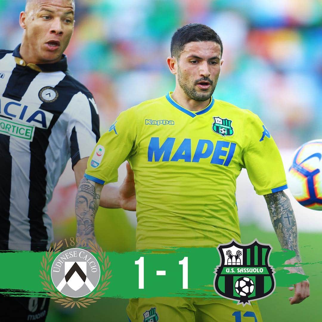 USサッスオーロ・カルチョさんのインスタグラム写真 - (USサッスオーロ・カルチョInstagram)「FINALE #UdineseSassuolo 1-1 • Dopo il vantaggio di Stefano #Sensi nel primo tempo, i padroni di casa trovano il pari nella ripresa con uno sfortunato autogol di Lirola. I neroverdi portano a casa un punto importante dalla #DaciaArena 💪 • #ForzaSasol 🖤💚」4月20日 23時57分 - sassuolocalcio