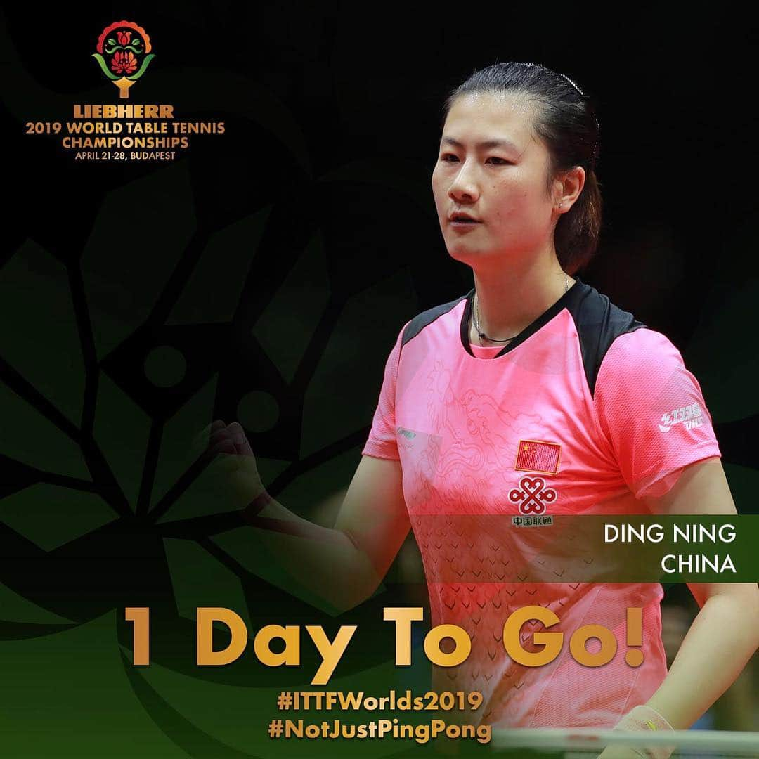 ITTF Worldさんのインスタグラム写真 - (ITTF WorldInstagram)「👆 Day until World no. 1️⃣ Ding Ning starts the defence of her World Championships crown 👑 . Will she win it again this time? 🤨 . #ITTFWorlds2019  #NotJustPingPong」4月20日 17時01分 - wtt