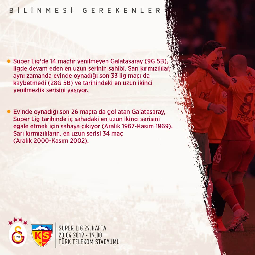 ガラタサライSKさんのインスタグラム写真 - (ガラタサライSKInstagram)「📊 Galatasaray -  İstikbal Mobilya Kayserispor maçı öncesi bilinmesi gerekenler… #GSvKYS」4月20日 21時10分 - galatasaray