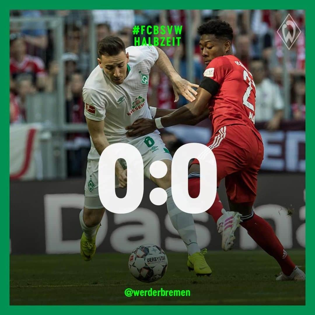 ヴェルダー・ブレーメンさんのインスタグラム写真 - (ヴェルダー・ブレーメンInstagram)「Halbzeit. Wir warten noch auf Tore. _______ #werder #bremen #svw #fcbsvw #Bundesliga #Auswärtsspiel #nordphoto」4月20日 23時16分 - werderbremen