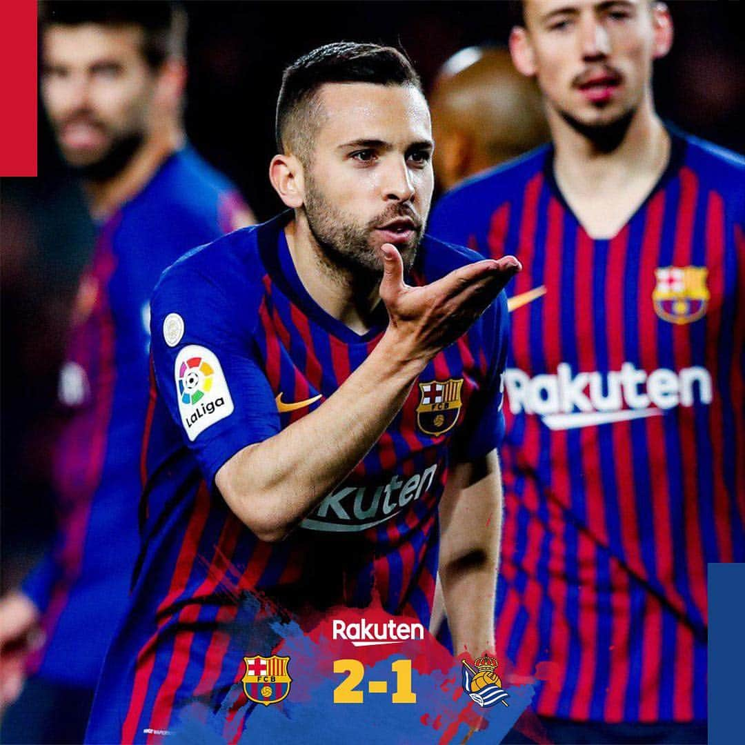 FCバルセロナさんのインスタグラム写真 - (FCバルセロナInstagram)「🚨 FULL-TIME 🚨  #BarçaRealSociedad (2-1) ⚽ Lenglet ⚽ Jordi Alba 🔵🔴 Força Barça!」4月21日 5時37分 - fcbarcelona